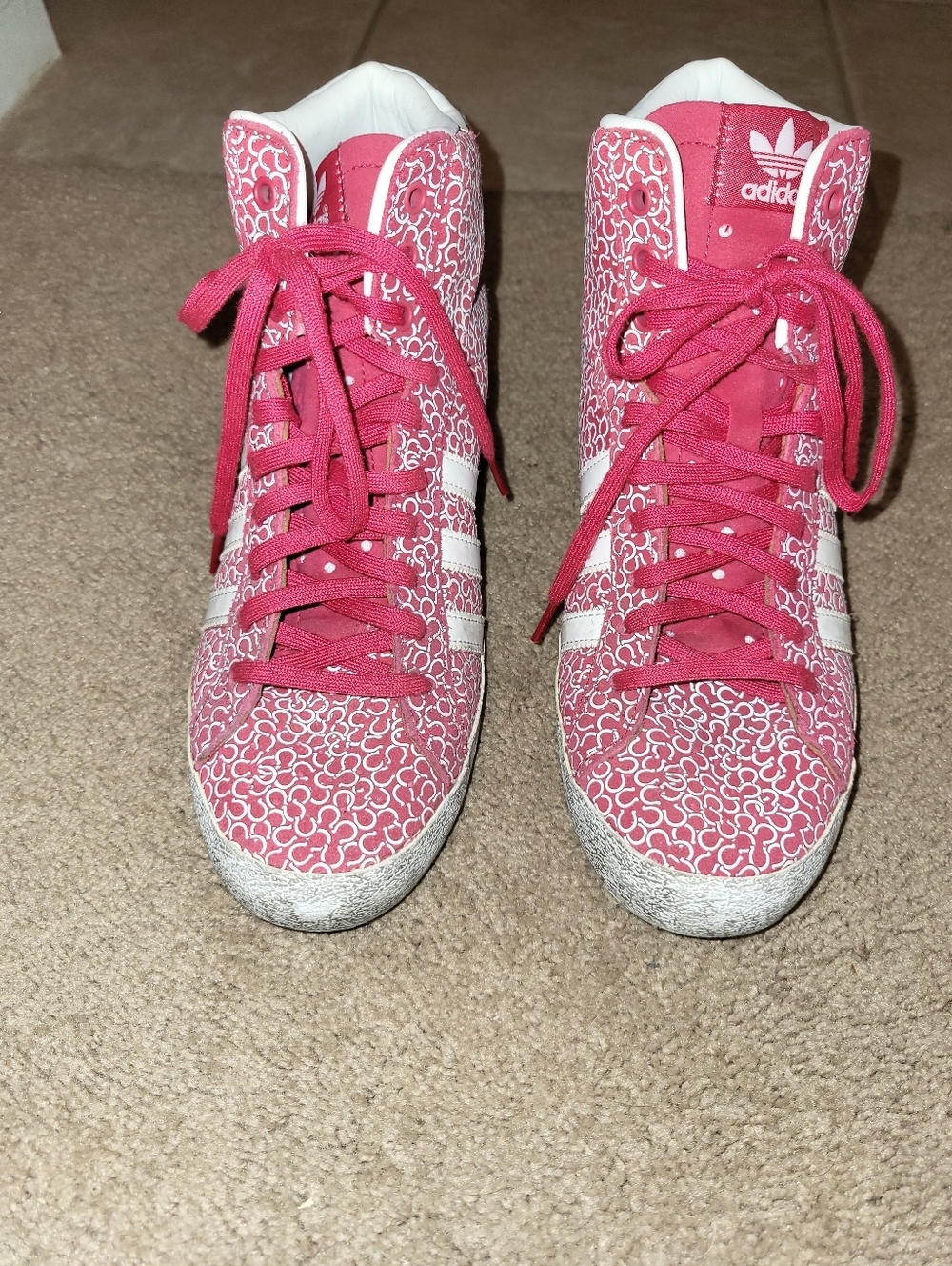Adidas Women's Red Horse shoe Patterned High-Top Sneakers With Hidden Wedge